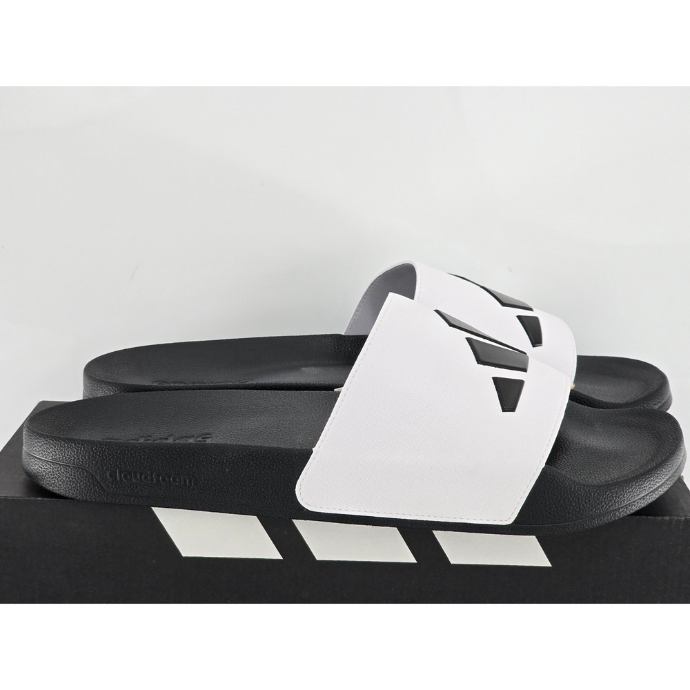 Adidas Adilette Shower Mens Size 18 White Black Slides JR0672 - New - Picture 13 of 14